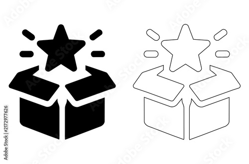 Star coming out of an open box icon set vector illustration, editable stroke