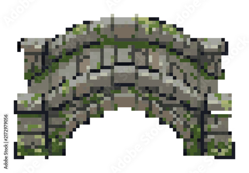 Foto Pixel art stone arch with moss and weathered texture