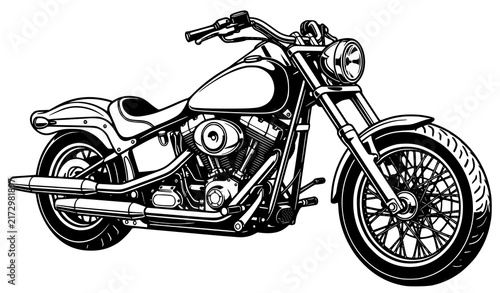 Konstfotografi Classic chopper motorcycle black and white line art detailed vector illustration