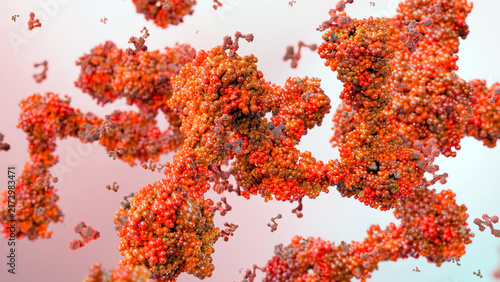 antibodies or immunoglobulin protein or enzyme Molecular structure, Chain of amino acids, biological concept, chemistry and biochemistry, DNA proteins, hydroxyproline, closeups formation, 3d render
