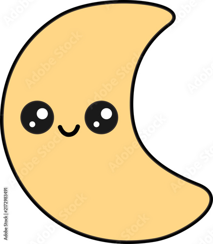 Cute crescent moon character in bold outlined style