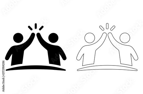 High five icon set, people celebrating success, teamwork concept vector illustration, editable stroke