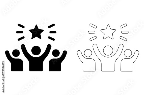 People celebrating with a star icon, success and achievement concept vector illustration, editable stroke