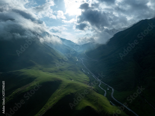 Cuadro en lienzo Aerial view of beautiful high altitude grassland and mountain landscape