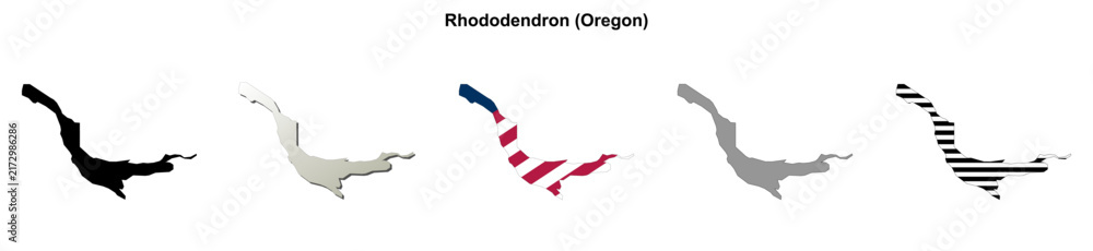 Obraz premium Rhododendron (Oregon) blank outline map set
