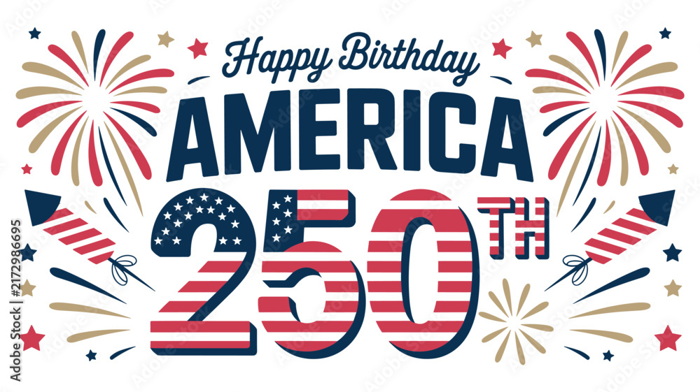 Obraz premium Happy birthday america 250th anniversary celebration with fireworks and flag patterns