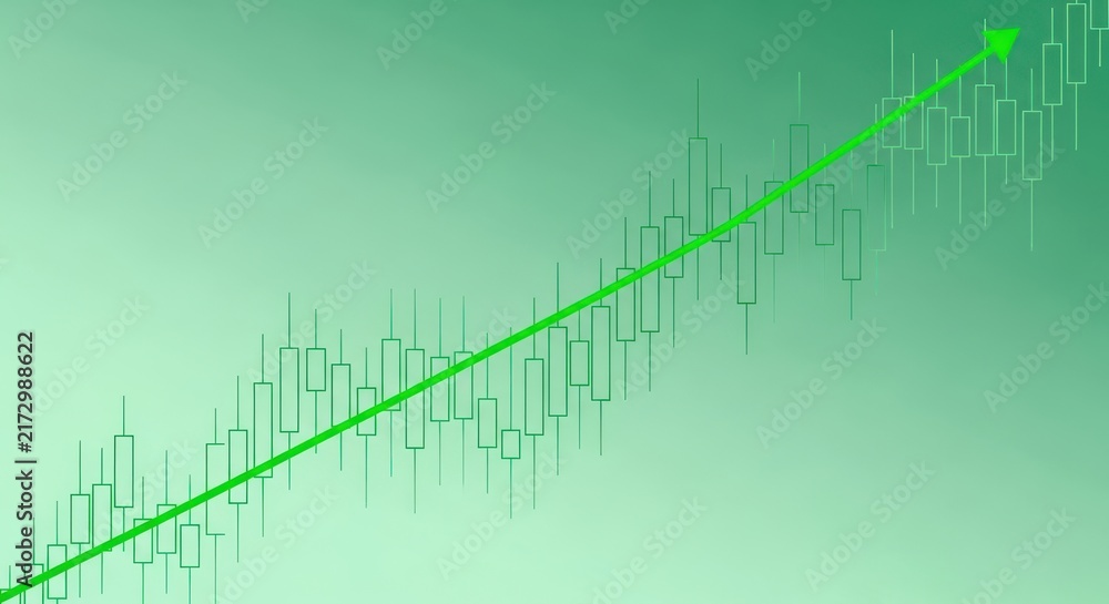 Naklejka premium Ascending price trend line on a cryptocurrency candlestick chart