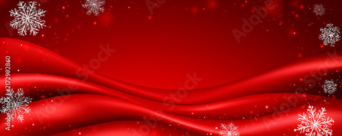 Red christmas banner with snowflakes. Merry Christmas and Happy New Year greeting banner. Horizontal new year background, headers, posters, cards, website.Vector illustration