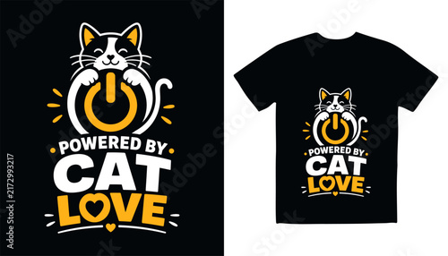 Love me love cats t shirt graphic design with winking kitty and hearts typography illustration clothing template