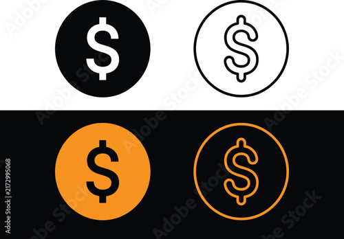 WebUS Dollar Currency Coin Symbol in Circle Frame Icon Set for Banking Finance and Money Payment