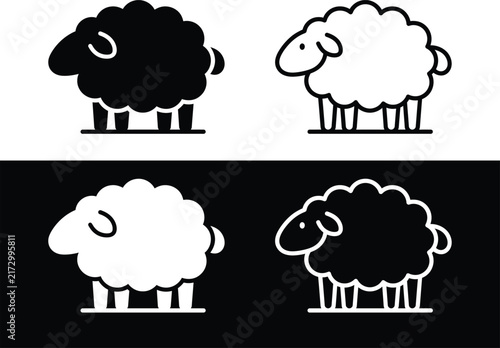WebFluffy Sheep and Lamb Farm Animal Icon Set for Wool Production Livestock Agriculture and Countryside Symbol