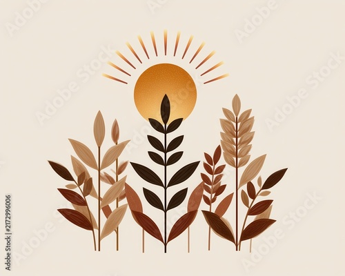 Wheat sunset vector minimal ear of grain icon golden hour wheat field logo boho emblem illustration
