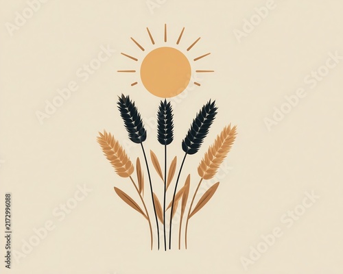 Wheat sunset vector minimal ear of grain icon golden hour wheat field logo boho emblem illustration