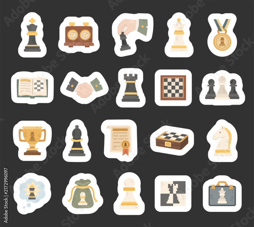 Bild auf Leinwand Chess game set featuring king queen rook bishop knight pawn clock medal book han