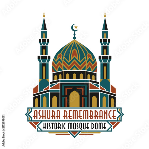 Islamic Mosque Building with Minarets and Dome Illustration.