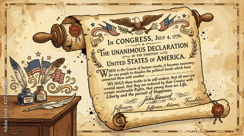 Vintage U.S. Declaration of Independence Document Isolated on Transparent Background
