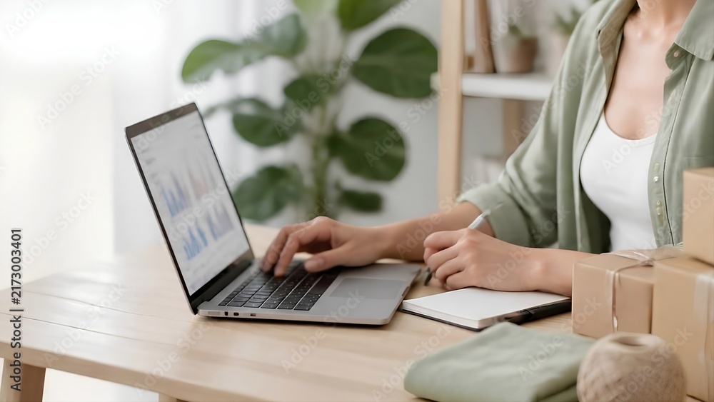 Fototapeta premium woman working on laptop