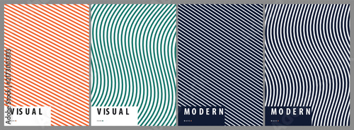 Modern abstract geometric pattern set featuring repetitive wavy line compositions on a transparent background for creative design projects