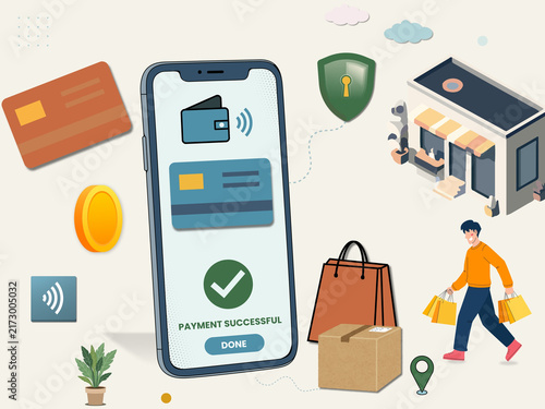 Digital Payment and Online Shopping Illustration with Smartphone and Secure Transaction
