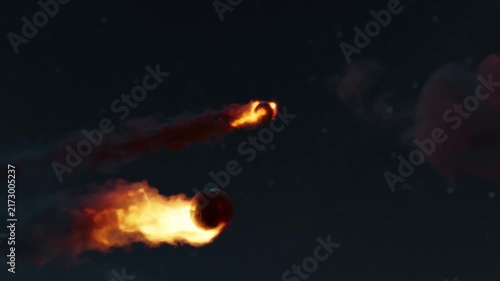 Flying fireballs in front of starry sky