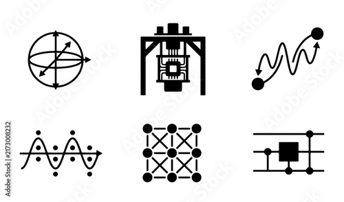 Foto 70 Quantum Computing Icons Set, Quantum Physics Symbols, Abstract Science Vector