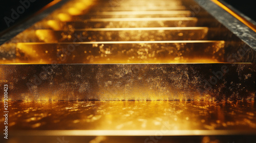 Golden staircase ascending into bright light symbolizing financial growth and luxury success journey