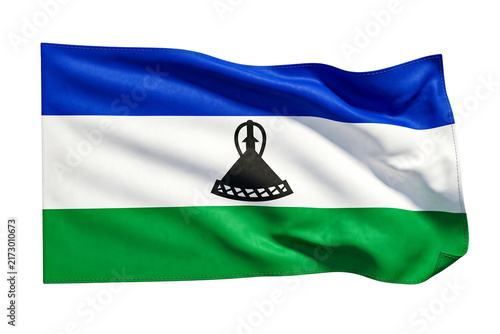 Fotografie Waving lesotho flag fluttering fabric textile detailed national emblem on transparent background