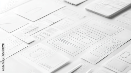 Website Wireframe Sketch and UX/UI Design Concept on Paper with Pencil