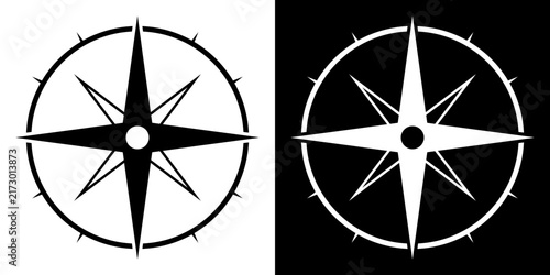 Black and White Compass Rose Star Icon Set. Rose wind icons for nautical themes, navigation apps, travel logos, vintage maps, orientation icons, and adventure branding