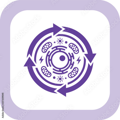 Mitochondrial biological cycle icon with arrows and organelles.