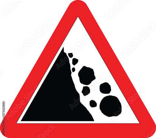 Rock Falling Road Sign Warning Triangle Vector Illustration