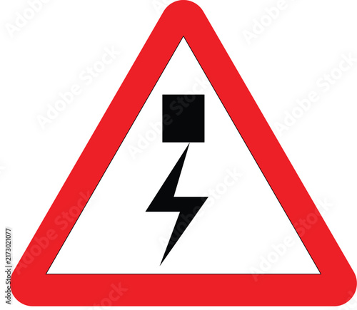 Overhead Cables Road Sign Warning Triangle Vector Illustration