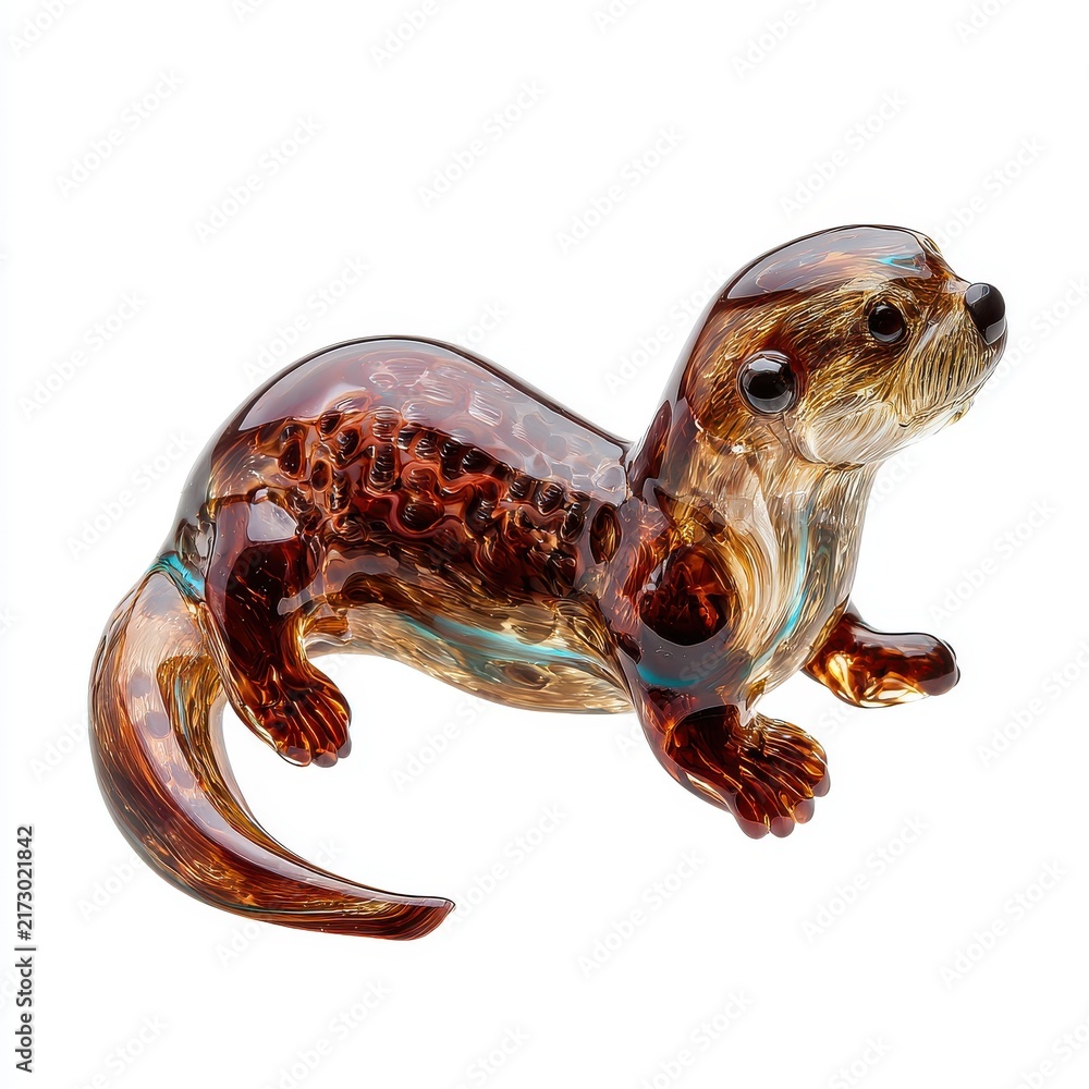 Fototapeta premium Small Sparkling Brown Glass Otter Figurine Isolated On A Bright White Background For Decoration