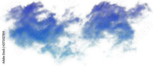 Abstract blue halftone cloud shape formed by small dots on a transparent background transparent background