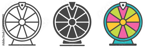 Fotografie Lucky wheel prize draw icons featuring fortune spinner, giveaway, lottery, rewar