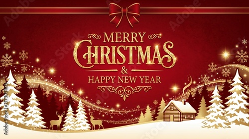 Elegant Christmas Greeting Card With Golden Text And Winter Scene