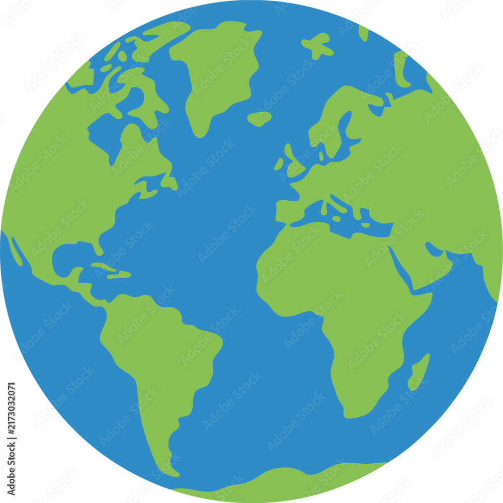 Obraz premium Planet earth world globe icon featuring oceans and water in flat vector color style for apps and websites