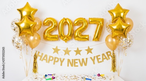 Golden 2021 2022 2027 Balloons Celebration New Year Decor