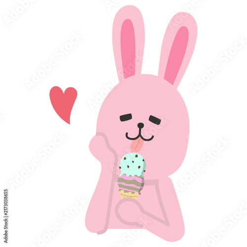 アイスクリームを食べるウサギのイラスト