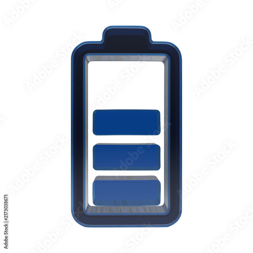 Three dimensional blue battery icon representing energy levels and power status transparent background