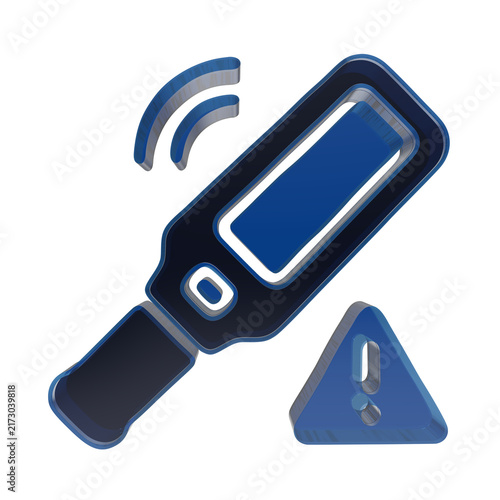 Threedimensional blue metal detector icon with a warning sign symbol transparent background