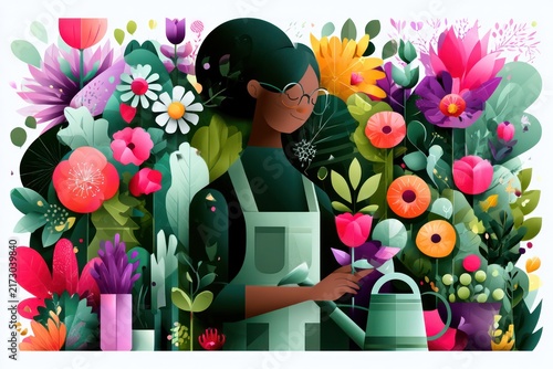 Botanical florist portrait in flat style