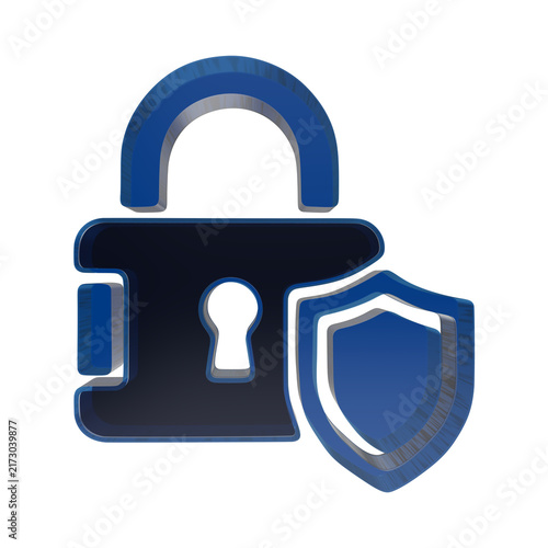 Threedimensional blue security padlock icon combined with a shield symbol for digital protection transparent background