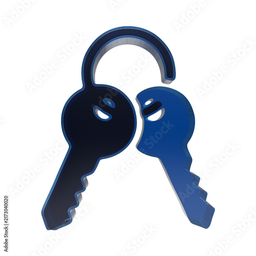 Two blue metallic keys overlapping isolated on a white background for security concept transparent background