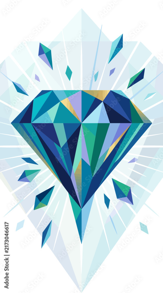 Obraz premium Geometric blue diamond with surrounding sharp shards.