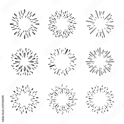 Minimalist Black Ink Splash Sunburst Vector Set