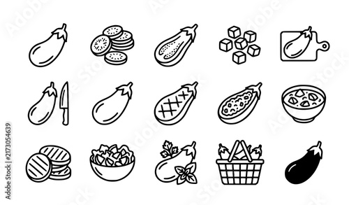 SEO Title:
Eggplant Cooking Food Vegetable Sliced and Fresh Outline Vector Icons