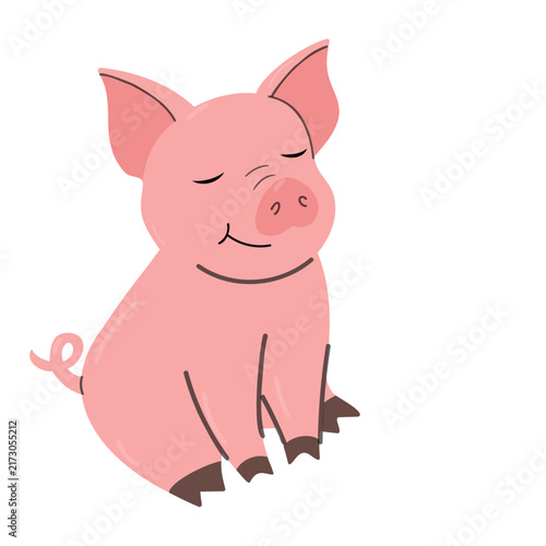 Cute sitting piglet. Flat vector cartoon illustration, isolated adorable farm animal.