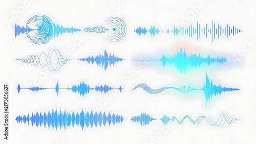 Sound wave set on transparent background. Sound waves equalizer audio waves radio signal music recording. Design element for compositing, overlay, broadcast PNG