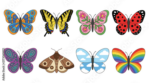 Diverse Colorful Butterflies Collection Vector Illustration